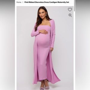 Pinkblush Pink Ribbed Sleeveless Dress Cardigan Maternity Set